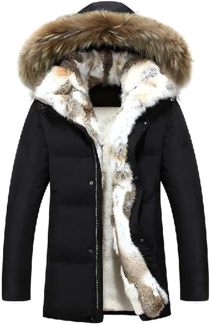 Winter Men'S Duck Down Jackets Coats Real Rabbit Fur Men Women Lovers