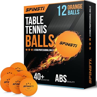 SPINSTI Table Tennis Balls 12 Pack 3 Star 40+ Orange ABS Celluloid Free