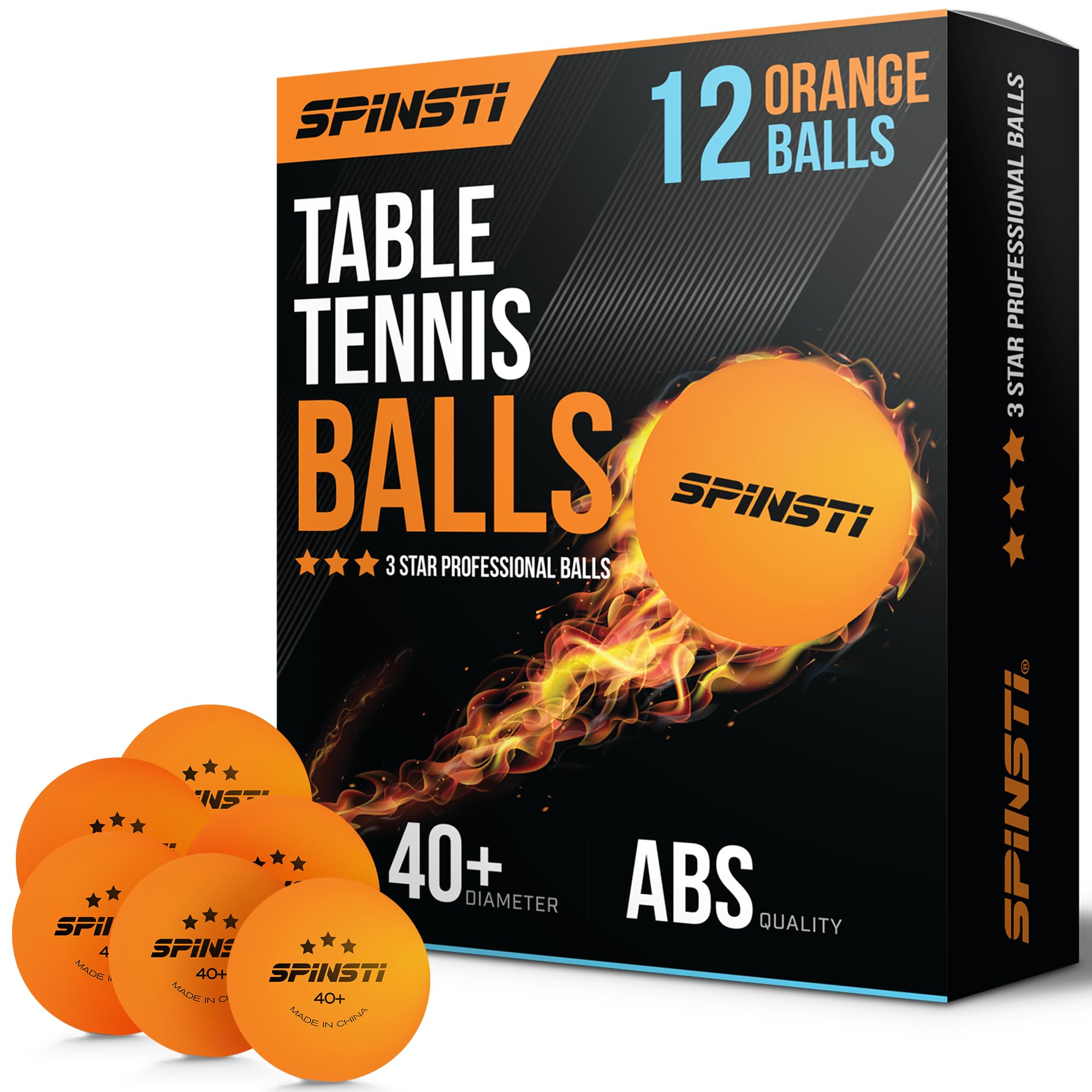 SPINSTI Table Tennis Balls (12 Balls) |3 Star 40+ Professional Orange Table Tennis Balls for Indoor Sports | Premium Orange ABS Quality Ping Pong Balls | Spherical Celluloid Free
