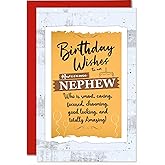 MegaCalendars Happy Birthday Card for Nephew with Self-Adhesive Envelope, Birthday Card for Adult Nephew, Cute Custom Party Designs, Premium 320 GSM Cardstock, Made in USA
