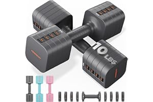 FEIERDUN 5-in-1 Adjustable Dumbbell Set of 2, 20LBS/10LBS Hand Weights for Women, 1s-Adjust Dual-Stable Dumbbell Set for Women Home Gym & Outdoor