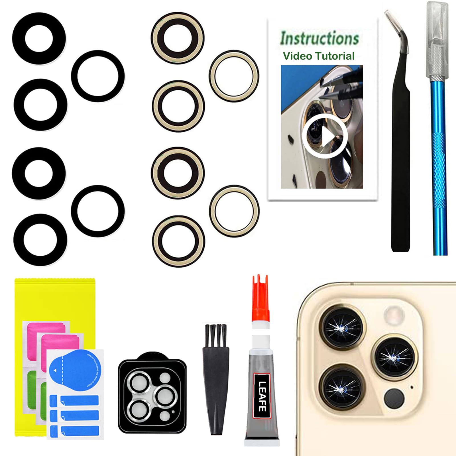 Photo 1 of 2 Sets LEAFE for iPhone 14 Pro and iPhone 14 Pro Max Camera Lens Replacement, OEM Original Camera Glass Lens with Pre-Installed Adhesive+Repair Tools