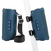 TXEsign Silicone Case Compatible with JBL Flip 7 Speaker, Shockproof Protective Cover Soft Skin Silicone Cover with Shoulder Strap and Hook and Loop Straps for Bike Golf Cart Rail Mounting (Dark Blue)