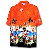 Pacific Legend Men's Parrots Beach Border Hawaiian Shirt