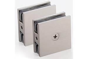 NovaNectar Brass Glass Clamp, Hole-in Fixed Panel U-Clamp,Square Screen Door Hardware for Bathroom,for 5/16" to 1/2" (8 to 12 mm) Tempered Glass (2 pcs-Brushed Nickel)