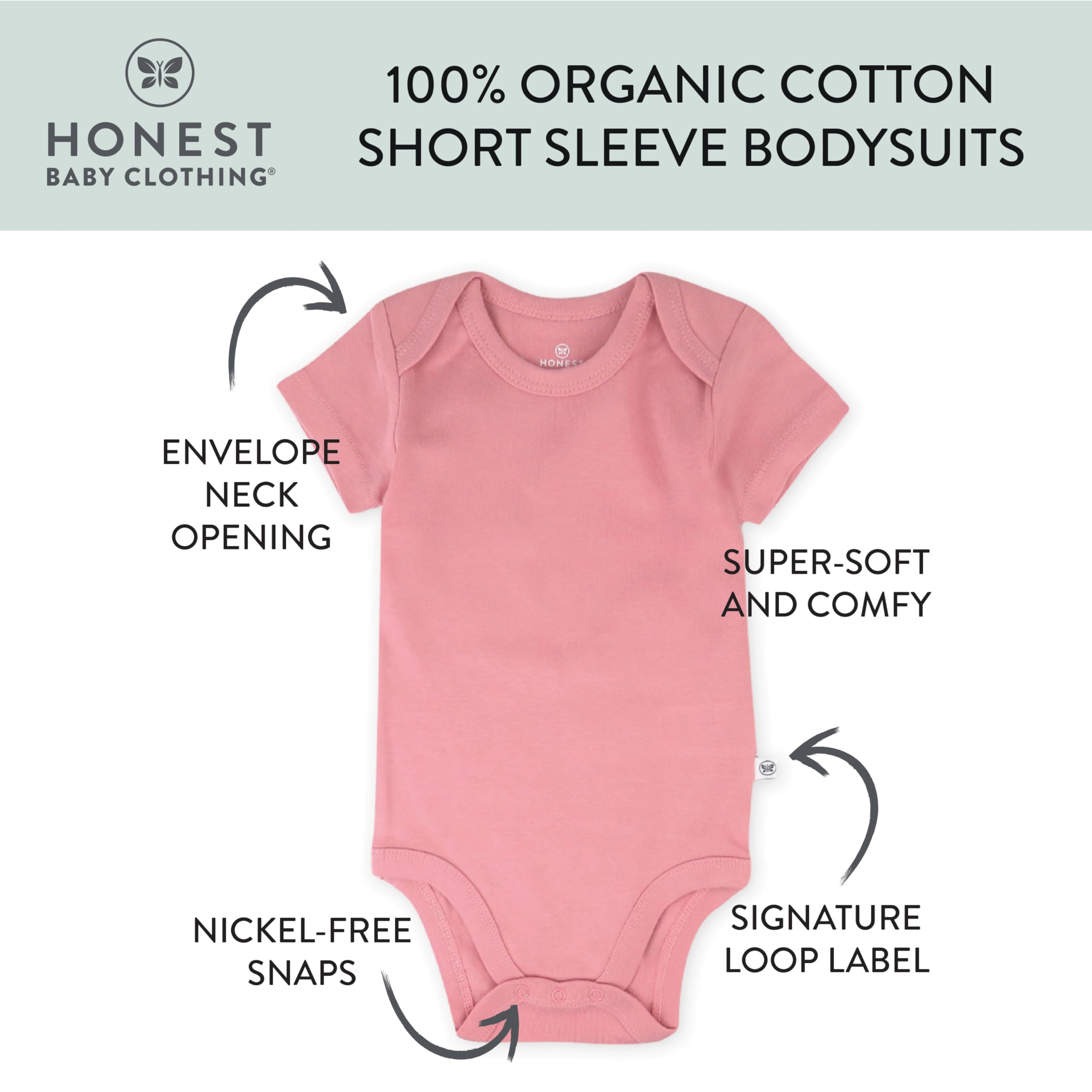 HonestBaby HonestBaby 3-pack Short Sleeve Bodysuits One-piece 100% Organic Cotton for Infant Baby Boys, Girls, Unisex
