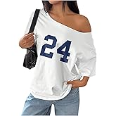SOLY HUX Women's Off The Shoulder Tops Graphic Tees Jersey Shirts Number Print Baggy Oversized T Shirts