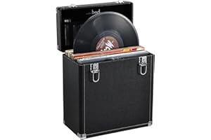 Hododou Vinyl Record Storage Box with Lock Record Organizer Storage for 30+ Single Records 12-inch Water Resistant Collapsible Storage Crate with Lid Handle Mesh Pouch for Valuable Album Collection