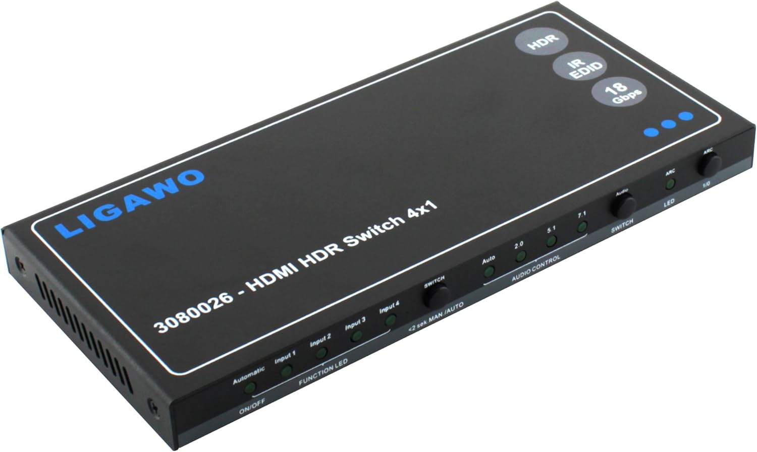 HDR HDMI Switch 4 x 1, 18Gbps 4 K 60Hz 4: 4: 4 EDID Audio Out + Audio SPDIF or 3.5 mm Jack/RS232 Software Controller + Remote Control