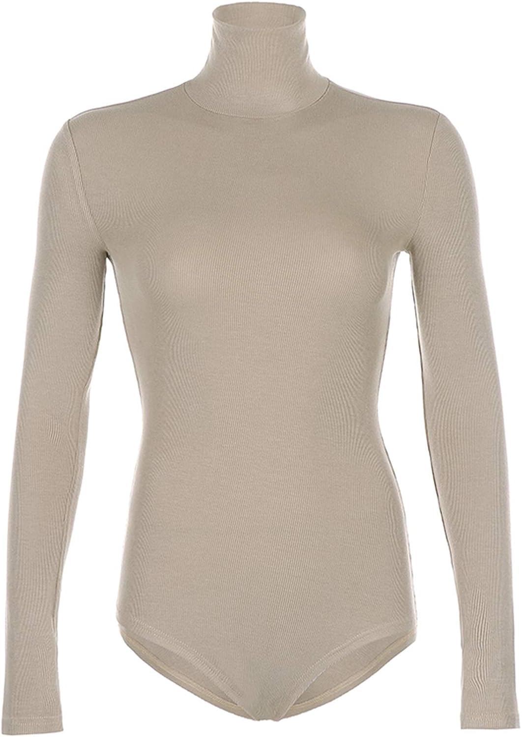 Bodysuits Solid Ribbed Knit Black Gray Female Bodysuit Top Women Long