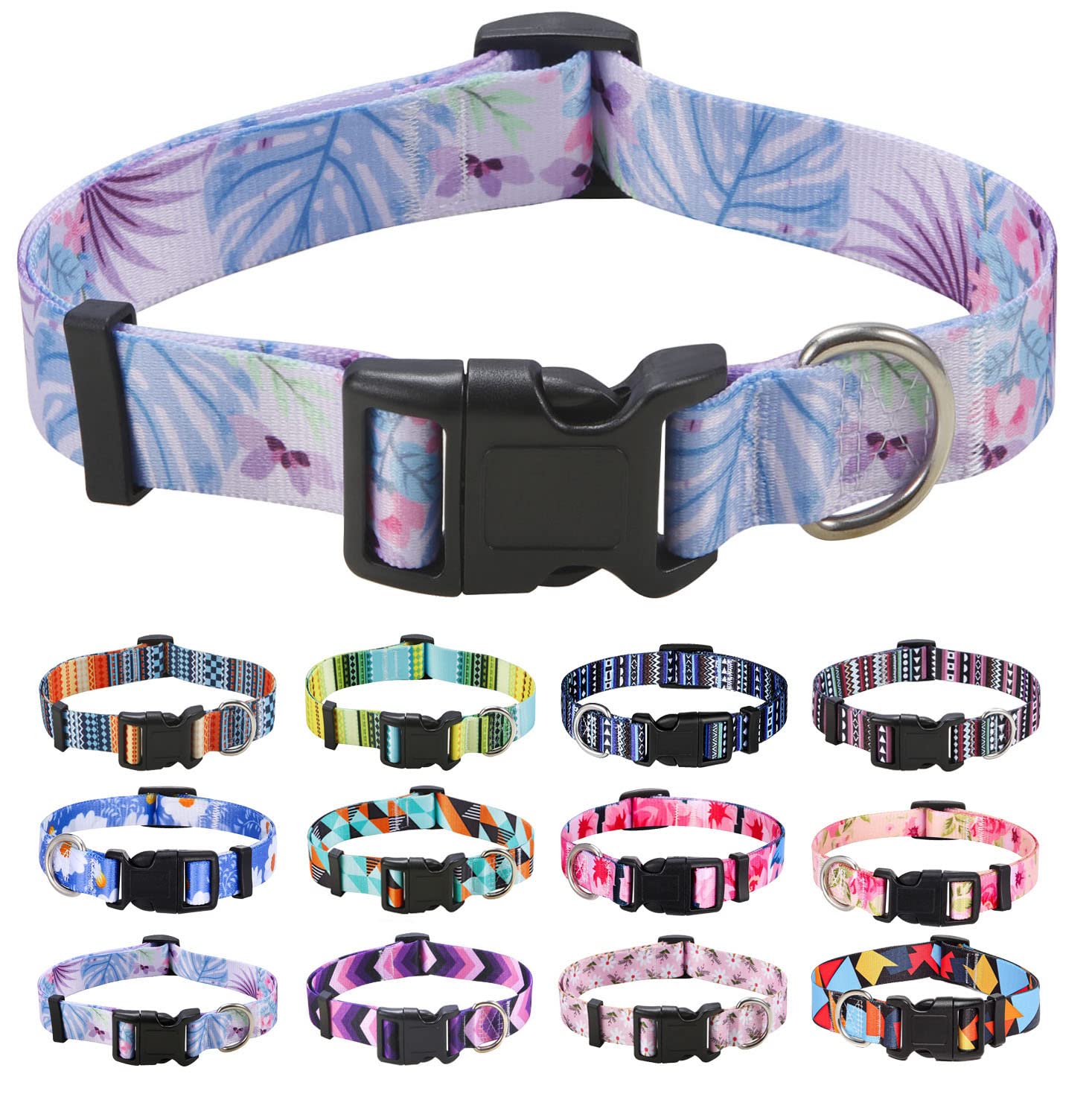 Mihqy Dog Collar for Small Dogs, Cute Small Medium Large Dog Pet Collar Cat Collar, with Floral Patterns, Soft Adjustable for Boy Girl Female Male Puppy Dog Collar(Purple Monstera,XS)
