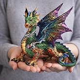 ICE Armor 9.5" Green Dragon Figurine with Purple Blue Wings &ndash; Fantasy Statue, Mythical Creature Collectible, Medieval Gothic Home Decor, Dragon Lover Gift