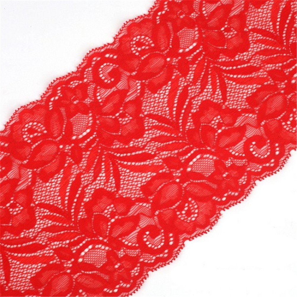 5 Yards Floral Lace Ribbon Stretch Tulle Lace Trim Elastic Webbing Fabric Width 15cm for DIY Jewelry Making Craft Clothes Accessories Gift Wrapping Wedding Party Decoration (Red)