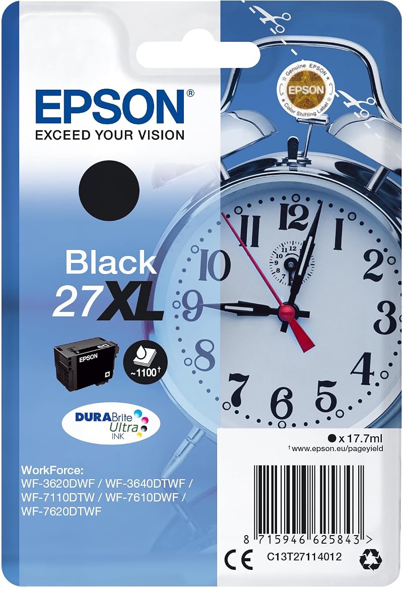 Epson 27 Alarm Clock High Yield Genuine DuraBrite Ultra Ink Cartridge Black XL