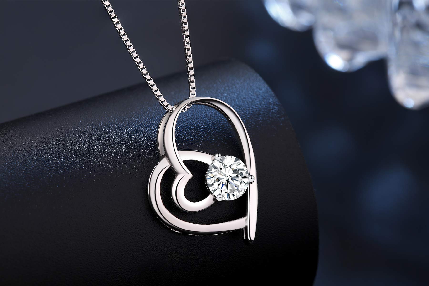 Abiguelle Damen Schmuck, Halskette Silber mit Herz Anhänger 925 Sterling Silber Zirkonia, Schmuck mit Etui 45cm, Weiß