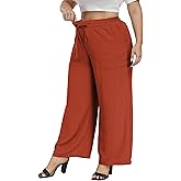 Cheapestbuy Plus Size Summer Wide Leg Pants for Women Loose Palazzo Pants Long Flowy Casual Pants with Pockets