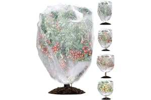 wohohoho 5 Packs Garden Plants Fruits Blueberry Protection Netting Cover Bags with Drawstring, 6.6Ft x 5.9Ft Fruit Tree Plant Netting to Prevent Blueberry Tomato Fruits Plants from Squirrel Bird Deer