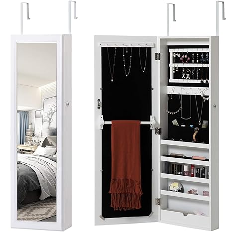 Modern Luxe ® Hängend Schmuckschrank Wandspiegel zum Hängen mit Tür und Magnetverschluss Wandmontage Schrank, weiß
