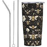 Bee Tumbler with Lid and Straw 20oz Coffee Tumblers Leakproof Stainless Steel Travel Mug Vacuum Insulated Cup for Iced and Hot