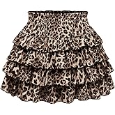 Verdusa Women's Y2K Tiered Layered Ruffle Leopard Short Skirt Flowy Rave Club A Line Mini Skirts