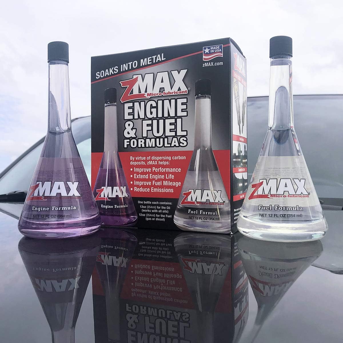 zMAX 51-011 - Engine & Fuel Formula Kit - Easy to Use - Reduces Carbon Build-Up & Lubricates Metal Extending Life of Car or Truck - Runs Efficiently, Improving Gas or Diesel Mileage - 12 oz. Each: Automotive
