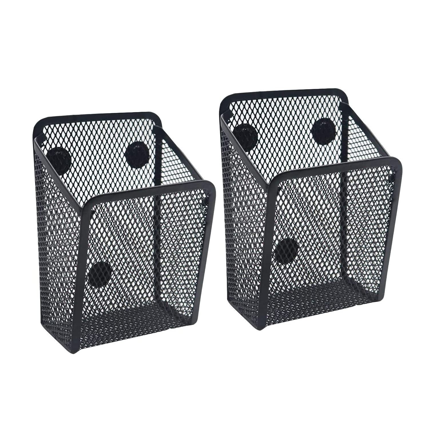 Spring.Rd 2 Pack Magnetic Pencil Holder, Mesh Pen Holder Magnetic Hanging Storage Black Wire Basket for Refrigerator, Desk Whiteboard, Locker Accessories, Office Supply Organizer (Black)