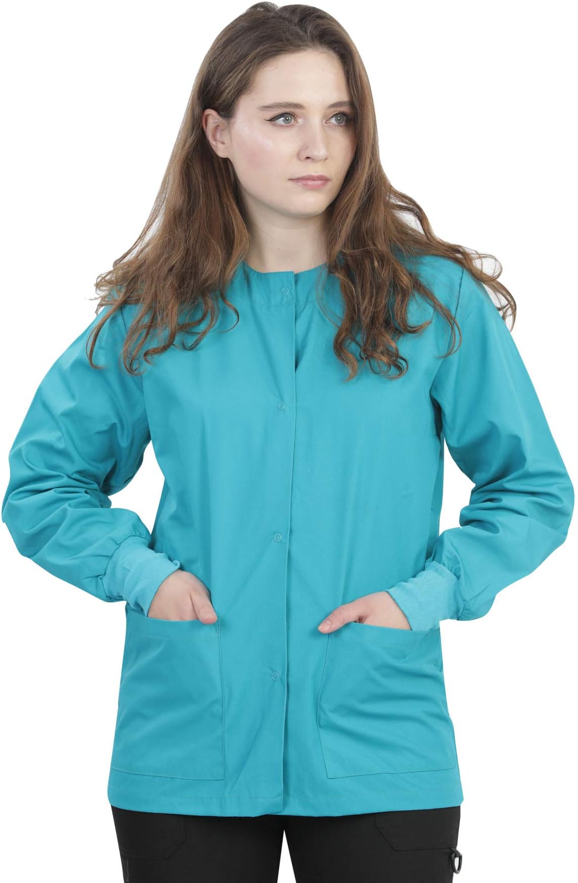 Womens Scrub Jacket Warm UP Jacket with Snaps Many Colors