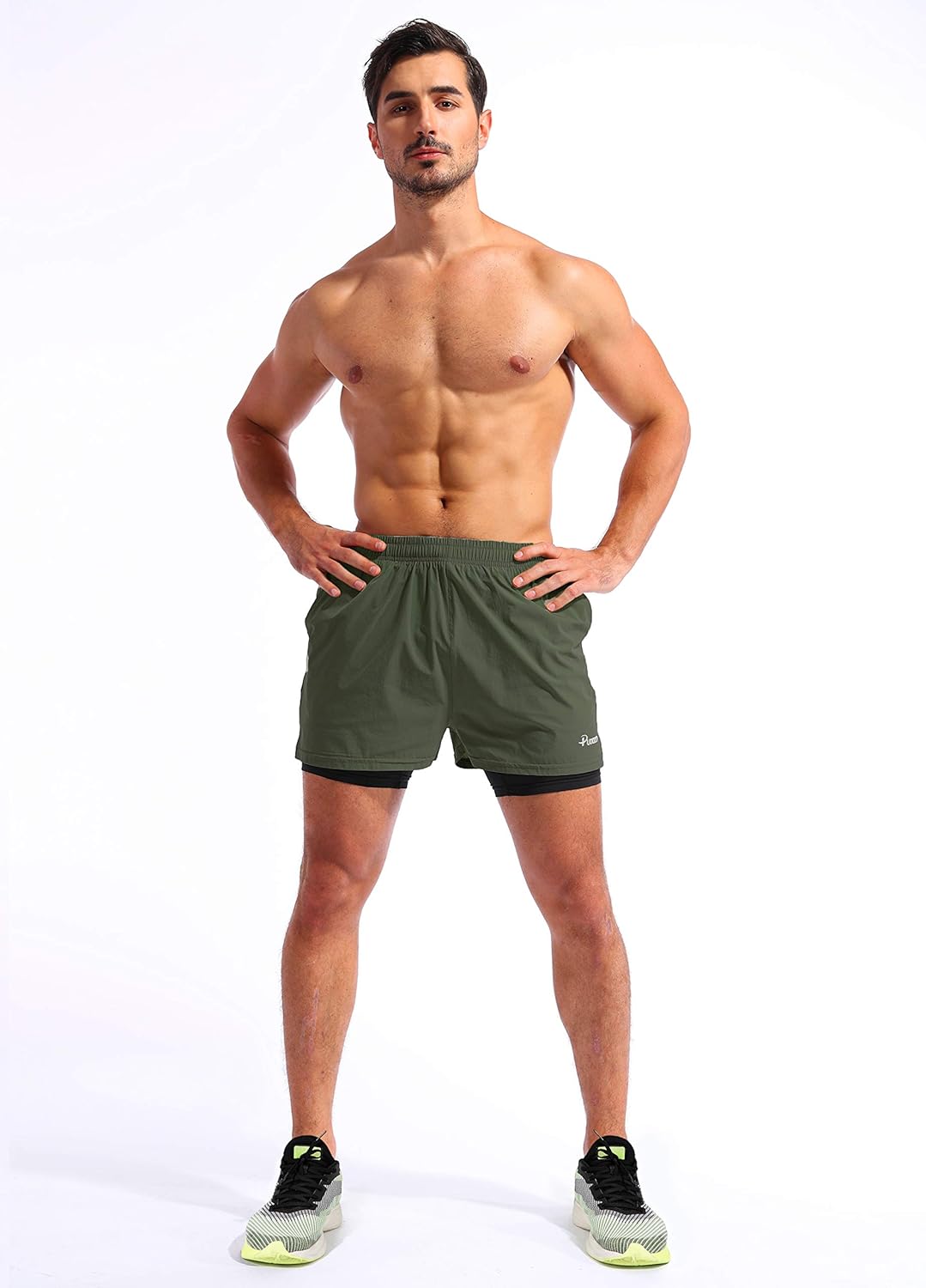 Pudolla Men’s 2 in 1 Running Shorts 5" Quick Dry Gym Athletic Workout Shorts for Men with Phone Pockets: Clothing