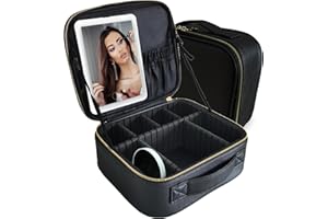 VVWAYSE Makeup Bag with Mirror of LED Lighted, Travel Train Case Storage Box, Makeup Case Cosmetic bag Organizer with Adjusta