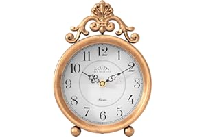 ChimeTide Vintage Gold Table Clock, Desk and Shelf Mantel Clock, French Rustic Antique Style Decor Clocks, for Farmhouse, Bedroom, Living Room, Bedside, Gift (9" H x 6.3" W)