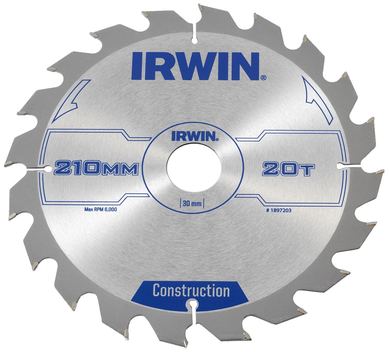 IRWIN IRW1897203 210 x 30mm 20-Teeth Circular Saw Blade with ATB Tooth Grind