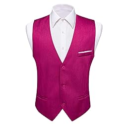 Barry.Wang Mens Hot Pink Formal Vest Striped Casual