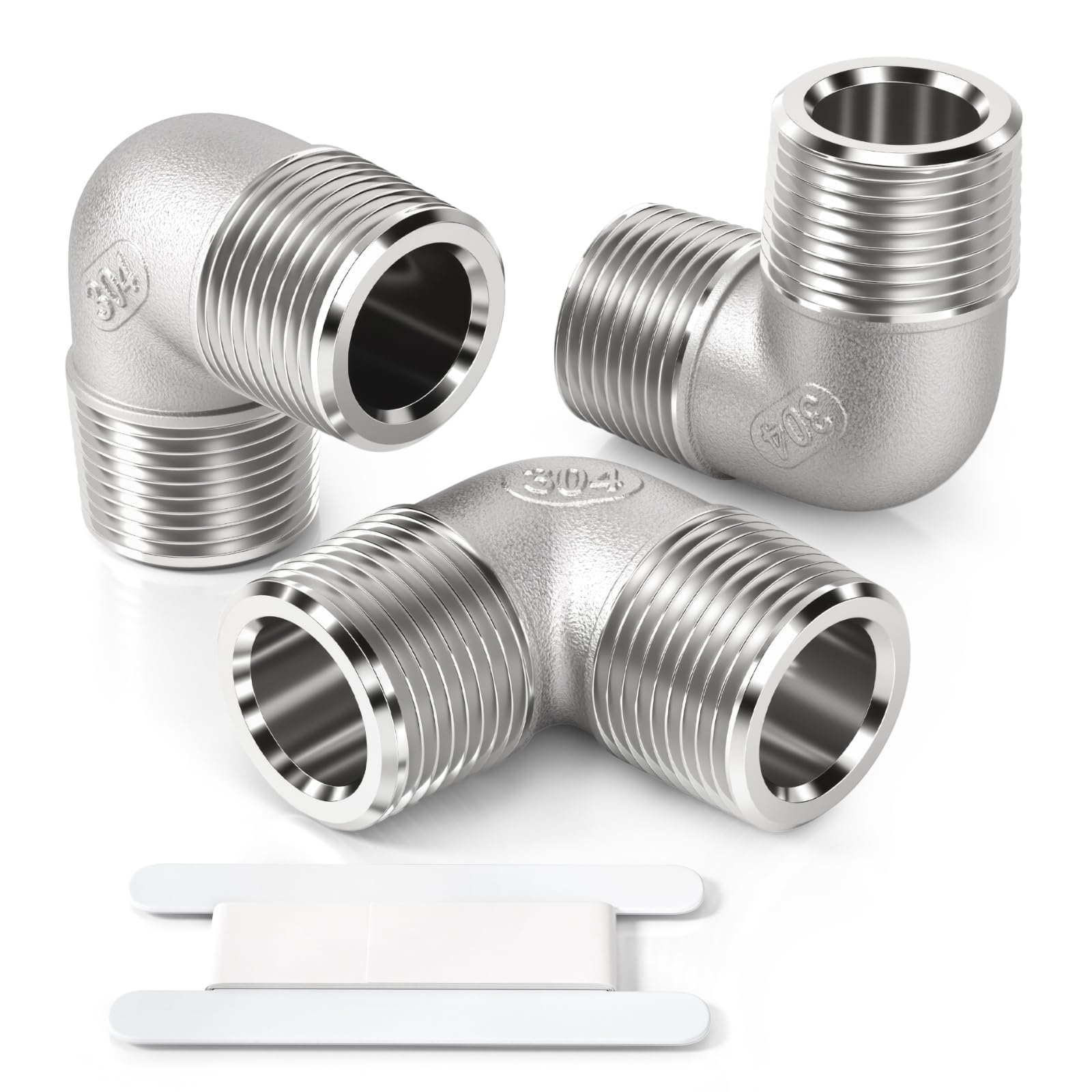 Bwintech 3 Pcs 90 Degree 1/4" Male to 1/4" Male BSP Thread Stainless Steel 304 Elbow Connector Pipe Fitting for Pipe Connecting Conversion