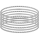Edforce Stainless Steel Women's Twisted Thin Round Stackable Bangle Bracelet, Set of 7