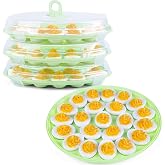 HANSGO Deviled Egg Containers with Lid, 3 PCS Deviled Egg Platter Carrier | Deviled Egg Trays with 66 Slots for Party, Home Kitchen, Easter, Thanksgiving and Other Festival, Green