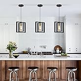 3 Pack Black Industrial Farmhouse Pendant Light, Vintage Metal Rustic Hanging Light, Adjustable Height Kitchen Island Pendant
