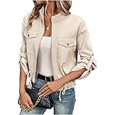 Verdusa Women's Zip Up Jacket Casual Roll Up Sleeve Jackets Elegant Outerwear with Pockets