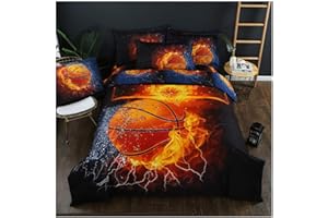 Homebed 3D Sports Fire Basketball Bedding Set for Teen Boys,Duvet Cover Sets with Pillowcases,Full Size 90" X 90",3PCS,1 Duvet Cover+1 Pillow sham