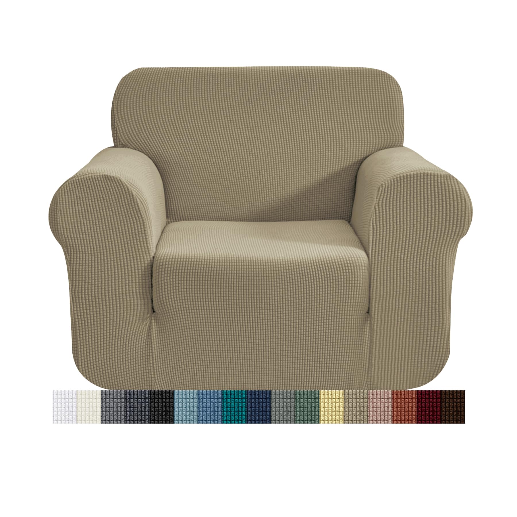 CHUN YI 1 Piece Jacquard Checks Stretch Fabric Couch cover, Stylish Sofa Slipcover For 1 Seater Armchair Couch Durable Furniture Protector(1 Seater,Sand)