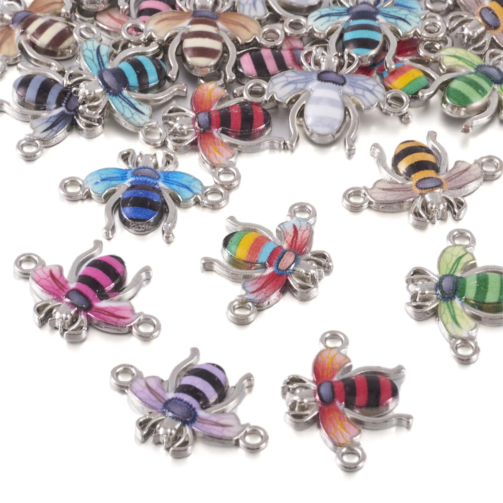 Bestewelry 24Pcs Enamel Connector Charms Pendants Colorful Bee Links Charms 12 Styles Lovely Insect Platinum Connector Charms for DIY Bracelet Earrings Necklace Crafts Jewelry Making
