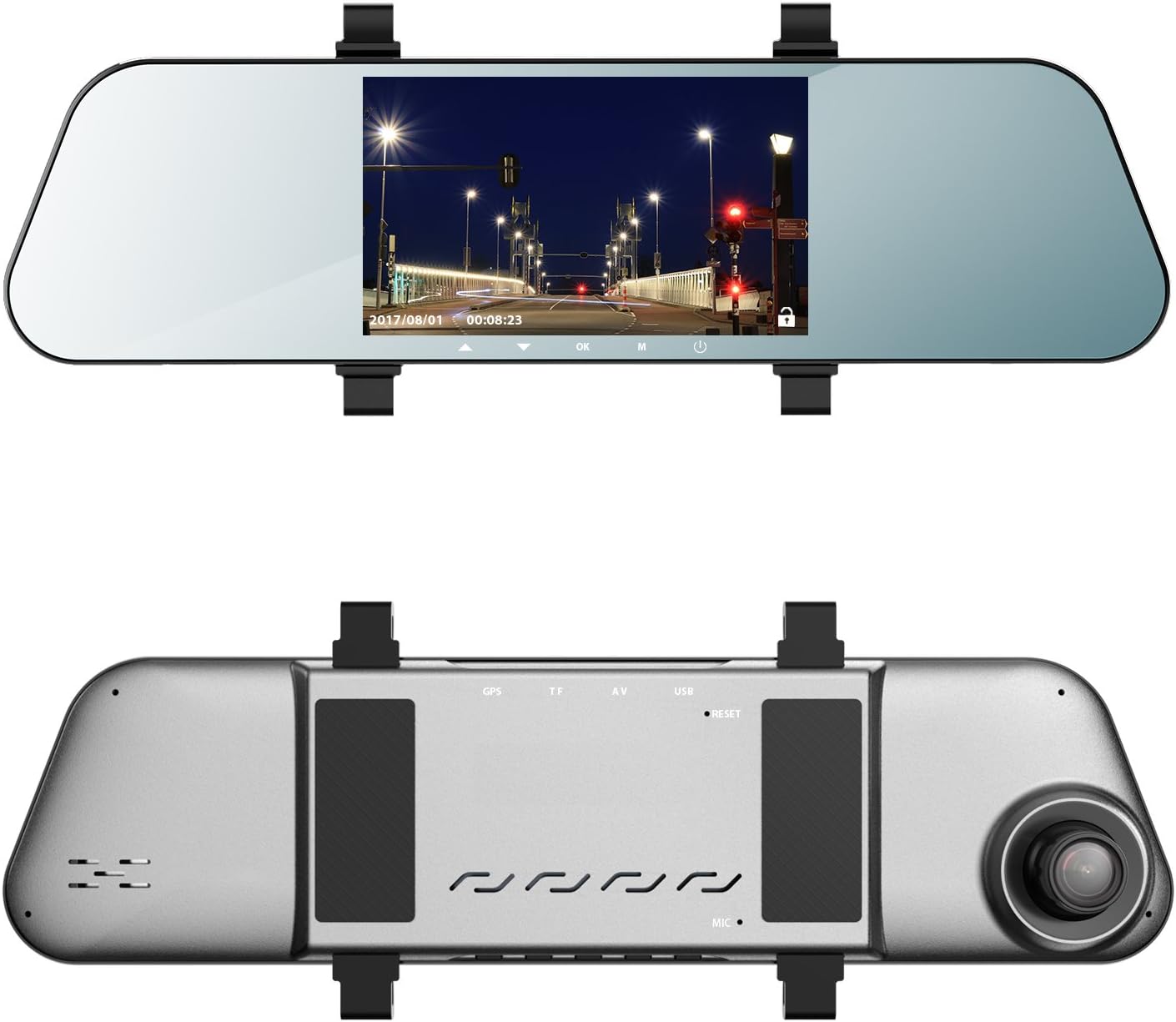 EHOOM Mirror Dash Cam A8, Front View HD Cam, 5" IPS Touch Screen FHD 1080, 6-Lane 170° Wide-Angle View Lens, Car DVR with G-Sensor, Loop Recording, Parking Monitor, Al-alloyed Case, Super Night Vision