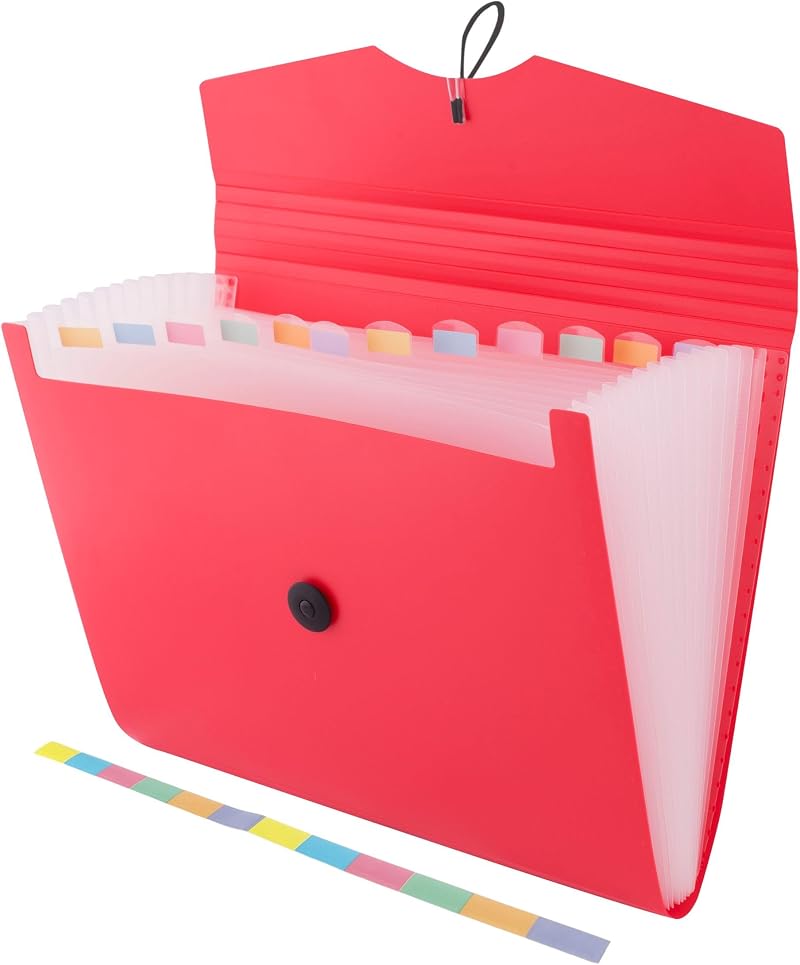 D.RECT Expandable A4 File Organizer 12 Compartments Red