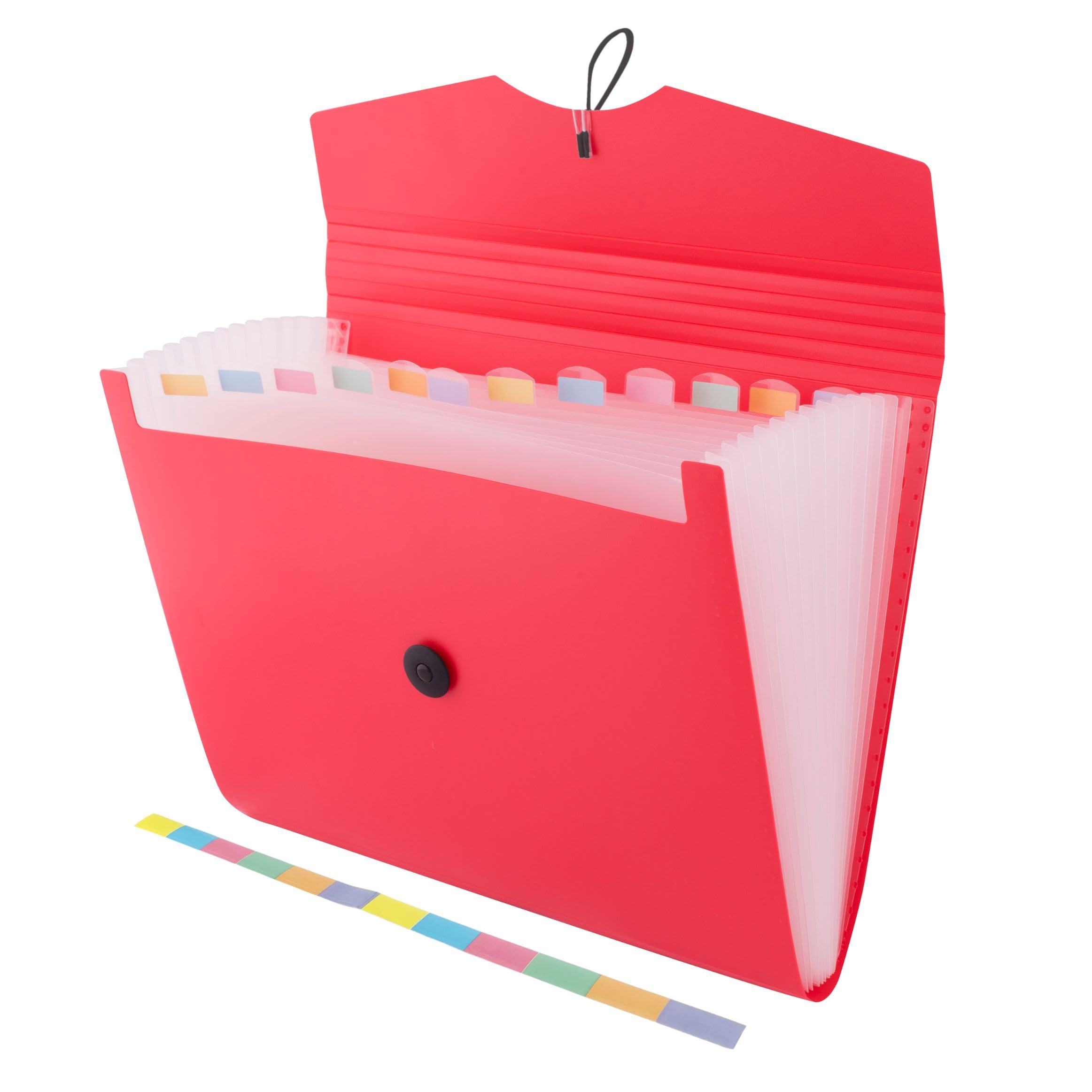 D.RECT | Expandable Expanding File | Document Organiser | Folders Expander for School - Office - Home | Expanding File Folders | Pockets Filing Box | 12 Compartments | Size: A4 | Colour: Red, 5580