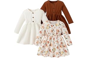 VARMILO Girls Dresses Toddler Girls Dress 3-Pack Casual Party Print Skater A-line Dress Sundress