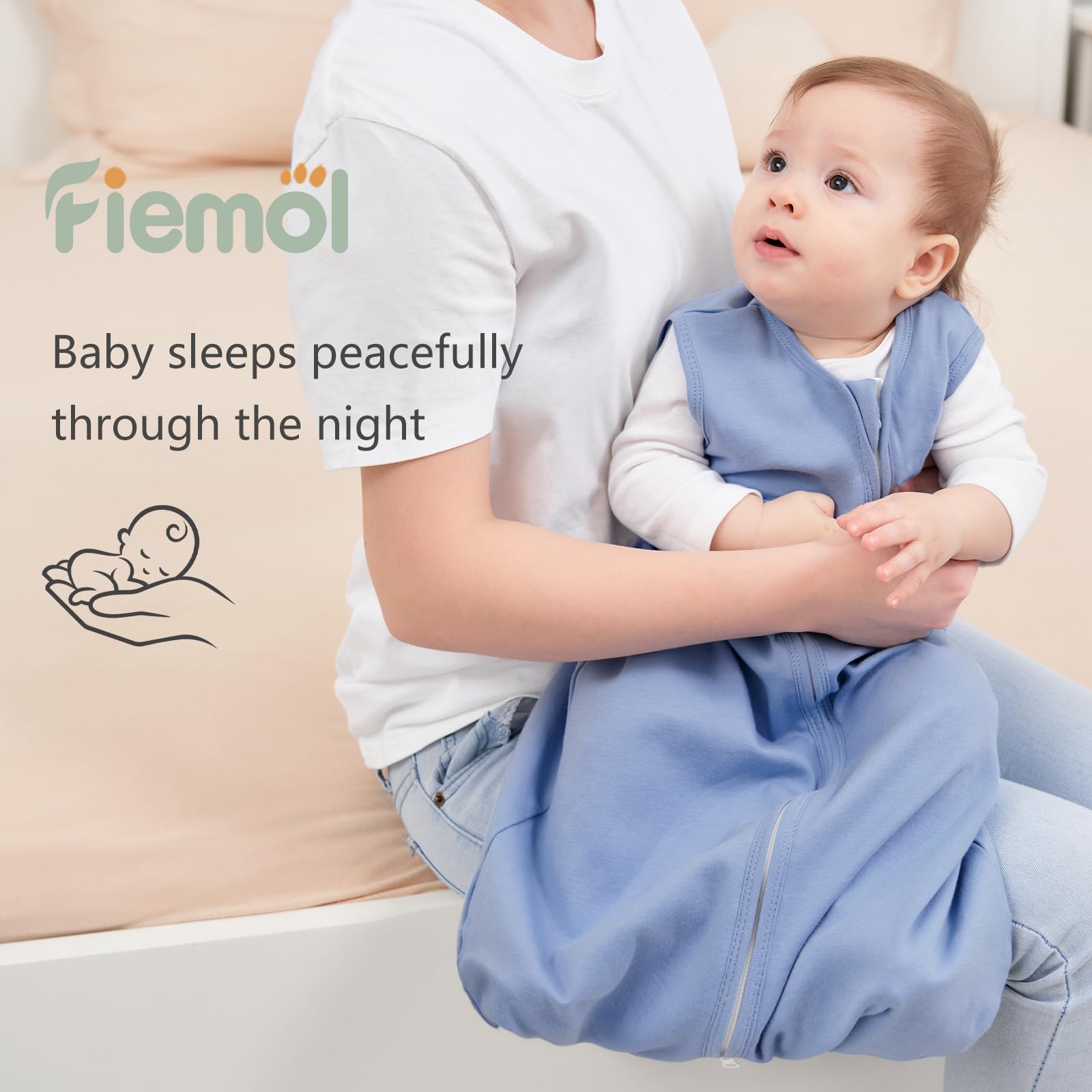 FIEMOL Baby Sleep Sack 6-12 Months, 100% Cotton Sleeping Sack for Newborn and Infant, 3 Pack Baby Wearable Blanket, 0.5 Tog Lightweight Double Zipper Sleep Bag Cyan