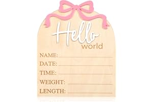 Piriuuo Hello World Newborn Sign, 5.9in Welcome Baby Sign- 3D Pink Bow Birth Announcement Sign for Hospital Hello World Plaques for Photo Props Baby Shower Hospital Nursery
