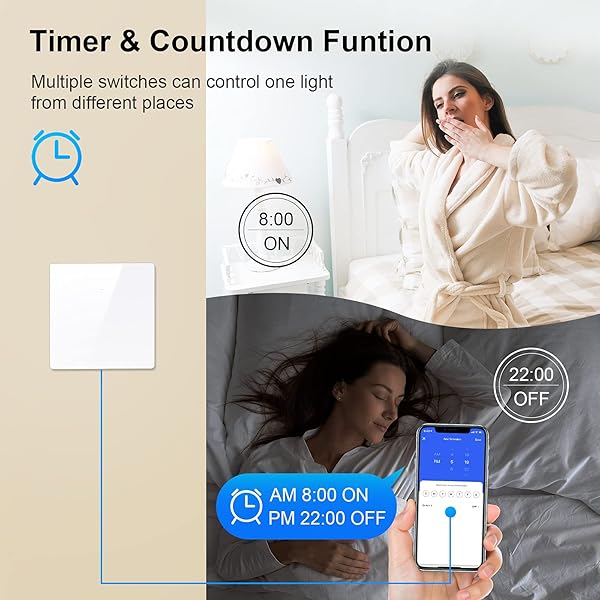 Smart Lichtschalter Wifi Lichtschalter Alexa Kompatibel mit Smart LifeTuya App und Alexa und Google Home APP FernbedienungSprachsteuerung und Timing Funktion Nullleiter Erforderlich1 weg