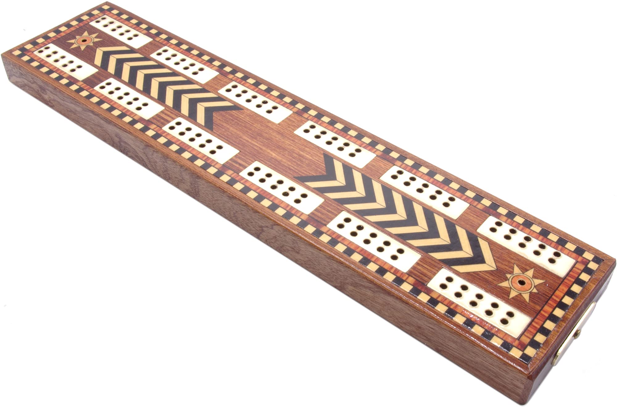 Brimtoy inlaid reproduction antique cribbage board -2 track, supplied with 4 metal cribbage pegs and instructions - Adult card game - Unisex - made in the UK