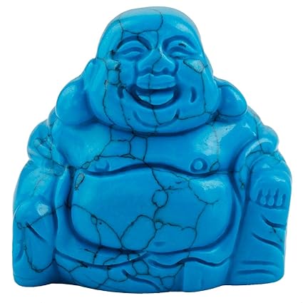 Mookaitedecor Howlite Turquoise Bleu Statuette Bouddha Rieur Decorationfigurine Sculpté En Pierre Guérison Statue Décor Table15 Pouces - 
