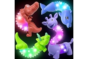 Pop Tubes Animal Fidget Toys,JICUICUI 4 Pcs LED Fidgets Sensory Tubes for Toddlers ,Cute Animal Sensory Fidget Toys for Girls and Boys,Stress Relief,ADHD Toys,Sensory Toys Gift for Kids (Animal)